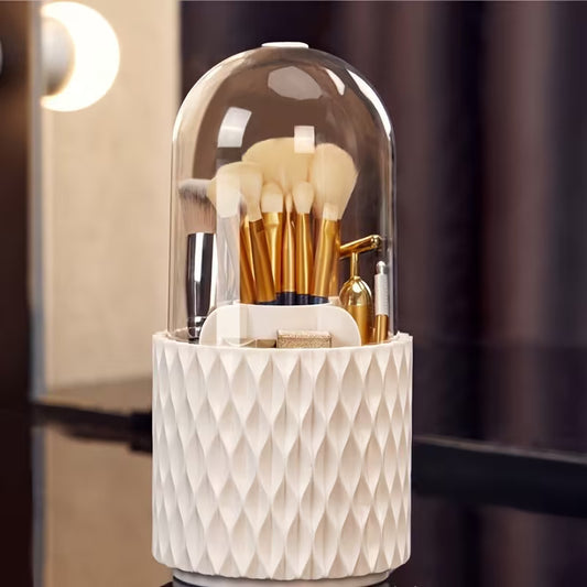 Diamond Texture Makeup Organizer | Dustproof Vanity Brush & Cosmetic Holder