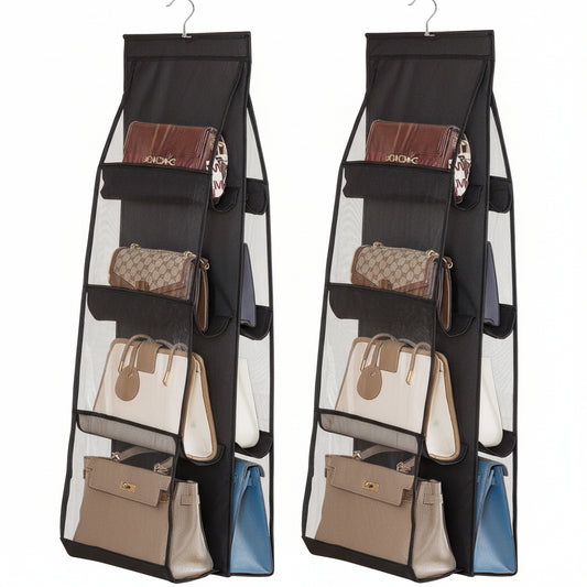 6 and 8 Pockets Double-sided Hanging Storage Bags with Hanging Hook / Handbag, Purse, Bags Organizer 1 Pcs