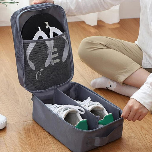 3-Layer Travel Shoe Organizer Bag | Waterproof Luggage Shoe Storage (Fits Up to 3 Pairs)