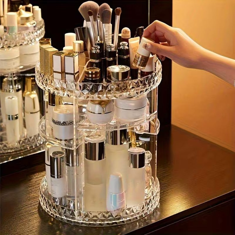 Crystal Diamond Cut Acrylic Makeup Organizer | Multi-Layer Storage