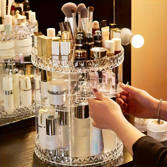 Crystal Diamond Cut Acrylic Makeup Organizer | Multi-Layer Storage