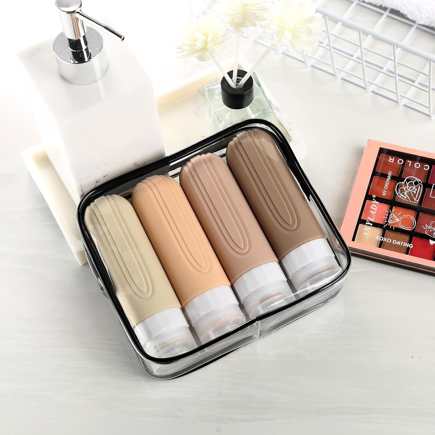 Leakproof Travel Bottle Set with Pouch | Refillable Silicone Containers (4-Piece Kit)