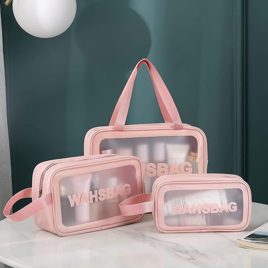 3-Piece Premium Transparent Travel Wash Bag Set | Waterproof Cosmetic & Toiletry Organizer