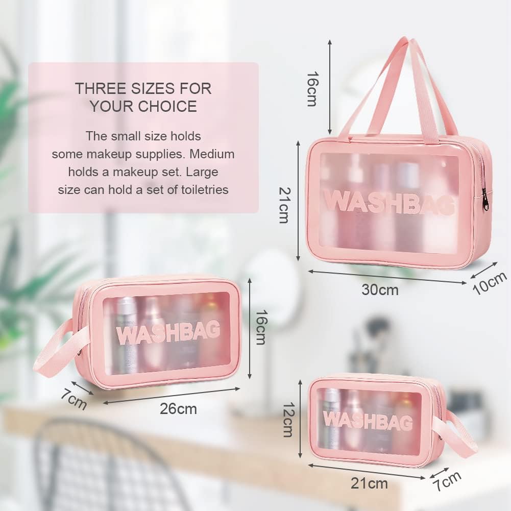 3-Piece Premium Transparent Travel Wash Bag Set | Waterproof Cosmetic & Toiletry Organizer