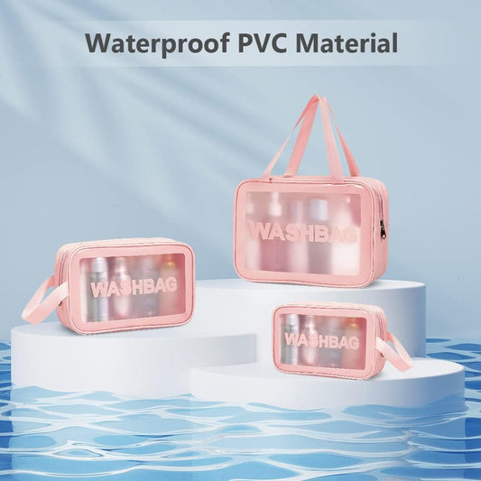 3-Piece Premium Transparent Travel Wash Bag Set | Waterproof Cosmetic & Toiletry Organizer