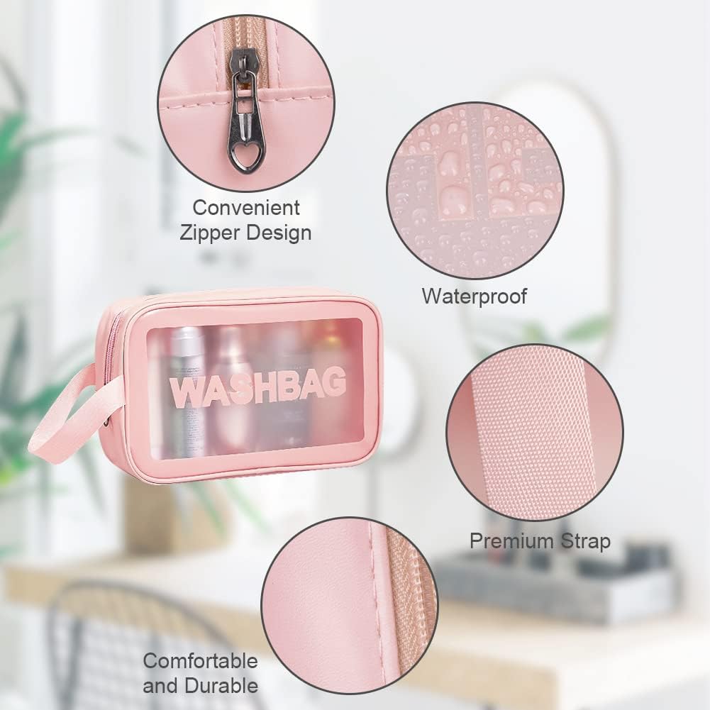 3-Piece Premium Transparent Travel Wash Bag Set | Waterproof Cosmetic & Toiletry Organizer