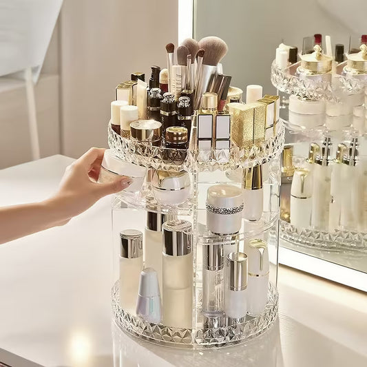 Crystal Diamond Cut Acrylic Makeup Organizer | Multi-Layer Storage