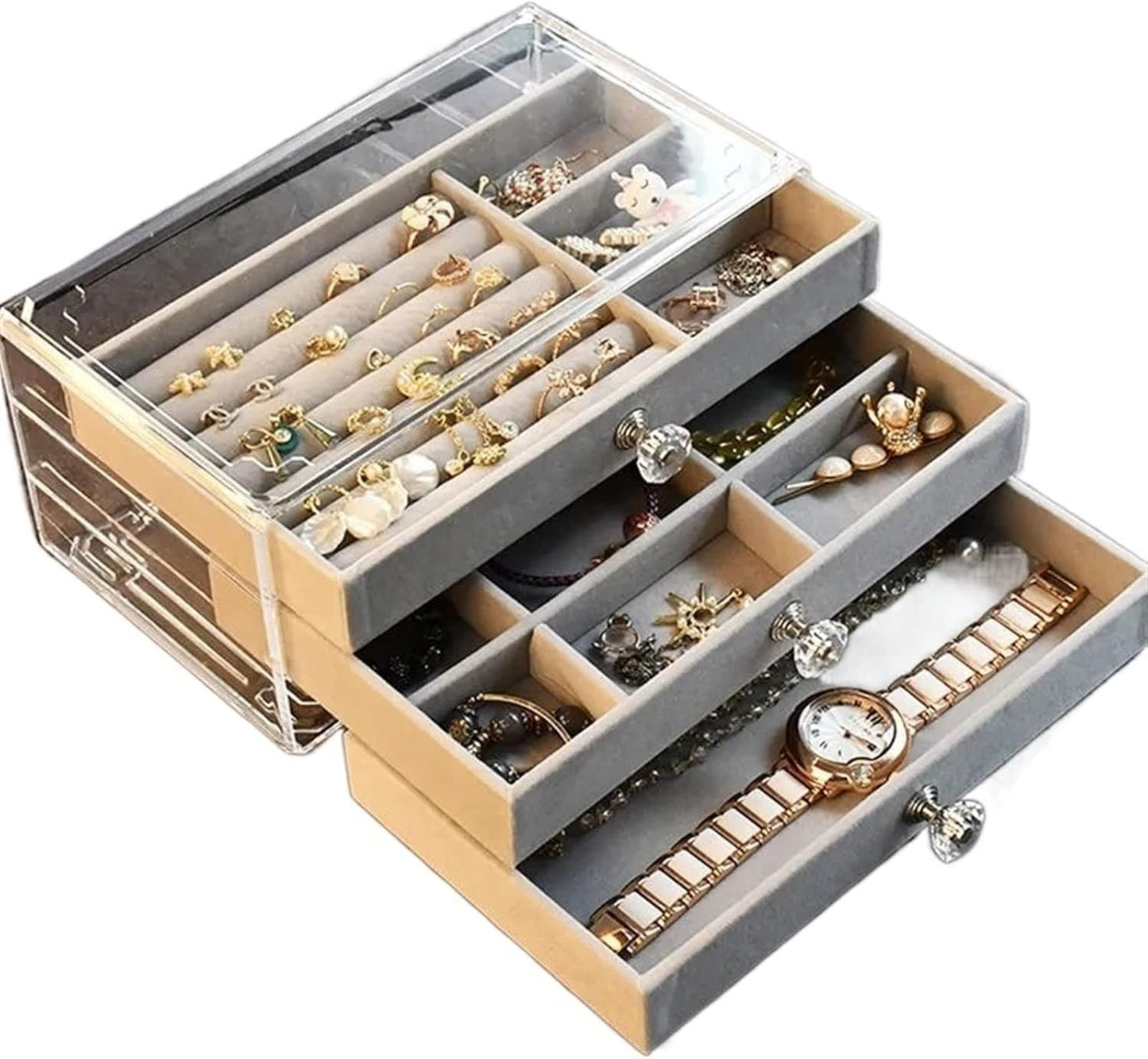 Luxury Velvet Jewelry Organizer Box with Drawers | Dustproof Ring, Necklace & Accessories Storage Case