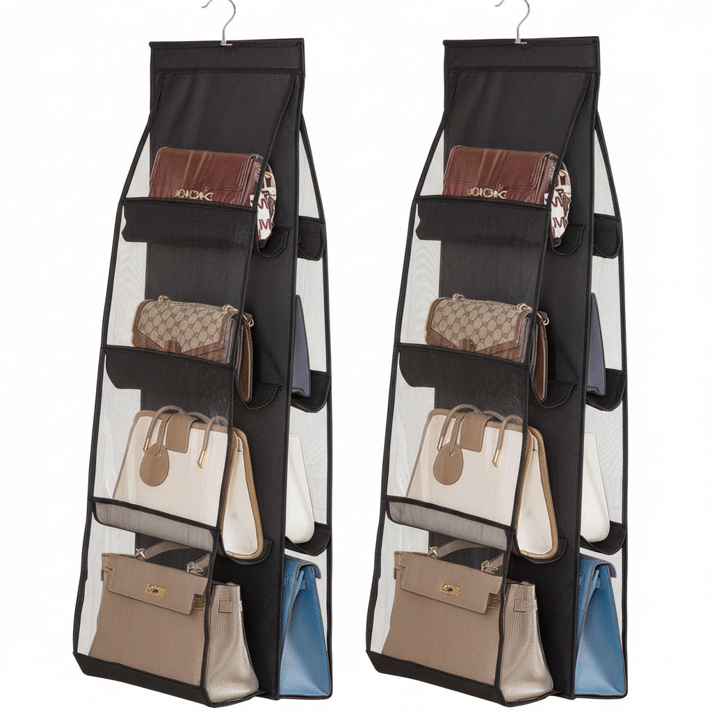 6 and 8 Pockets Double-sided Hanging Storage Bags with Hanging Hook / Handbag, Purse, Bags Organizer 1 Pcs
