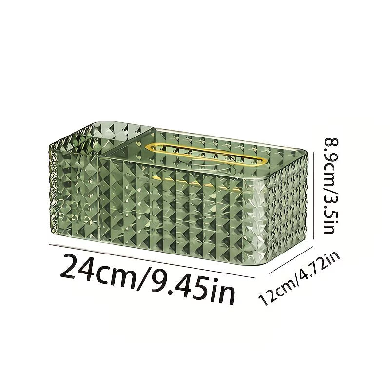 Luxury Crystal Tissue Box with Organizer|Multi-Functional Makeup & Desk Storage Holder