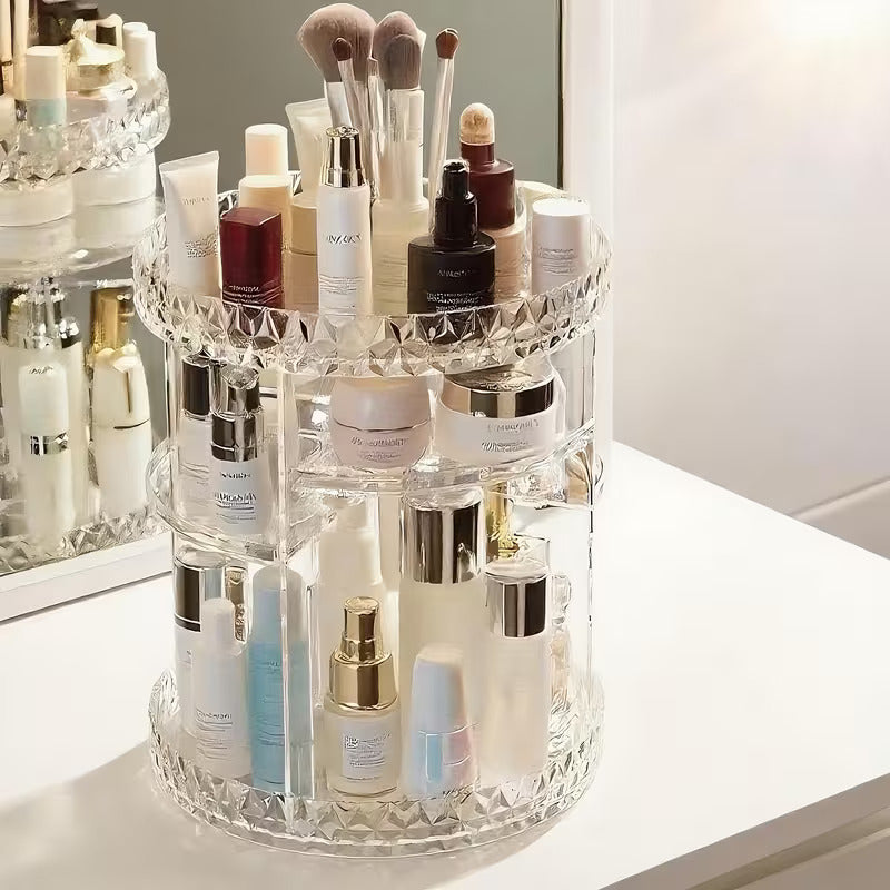 Crystal Diamond Cut Acrylic Makeup Organizer | Multi-Layer Storage