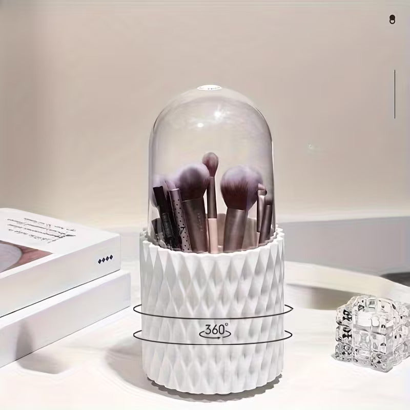 Diamond Texture Makeup Organizer | Dustproof Vanity Brush & Cosmetic Holder
