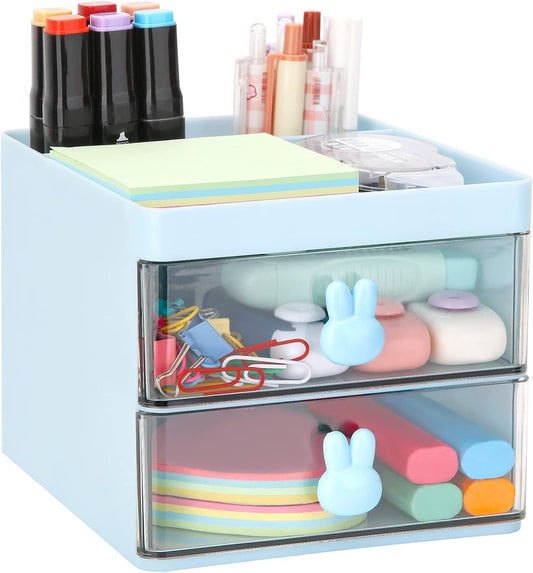 Multi-Functional Desk Organizer with Drawers | Pen Holder & Office Storage Box (2 Drawer + 3 Compartments)