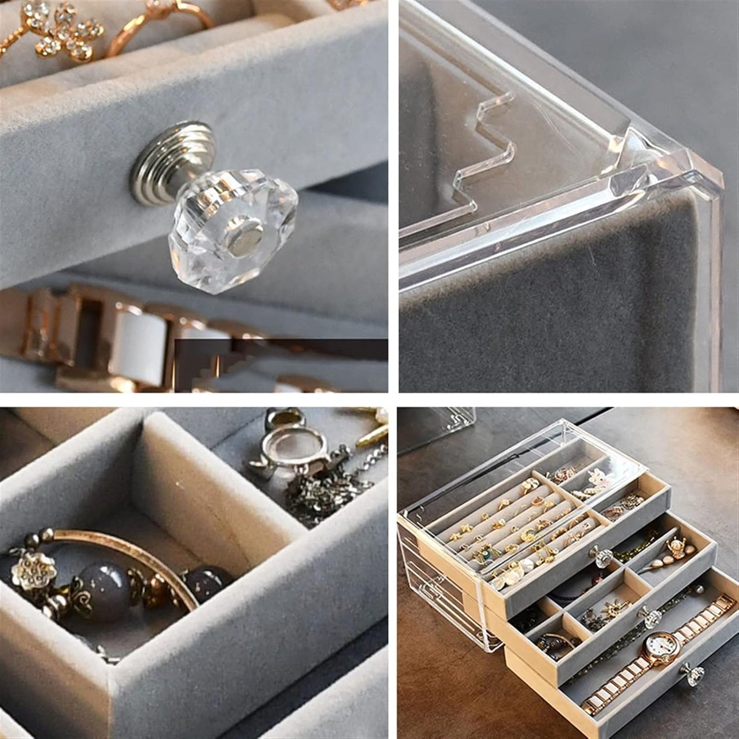 Luxury Velvet Jewelry Organizer Box with Drawers | Dustproof Ring, Necklace & Accessories Storage Case