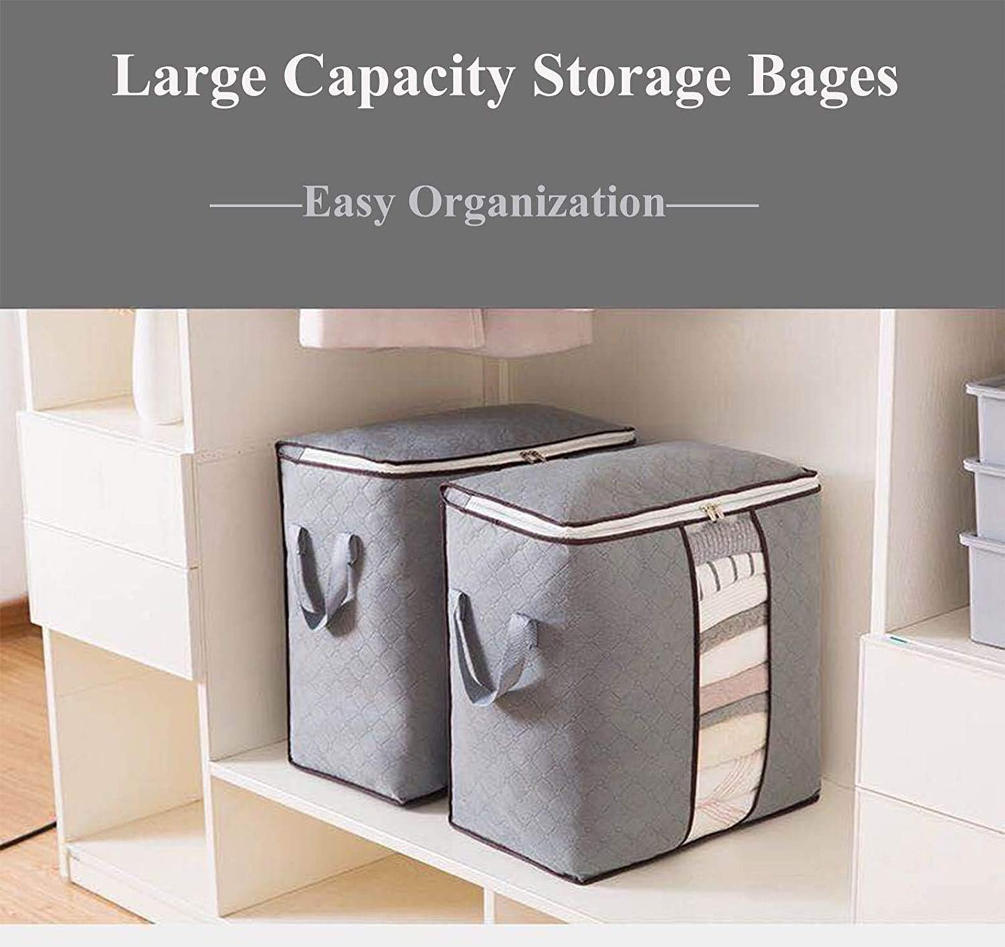 Large Storage Bags, Storage Bag Clothes Storage Box Bins Foldable Closet Organizers Storage Containers with Durable Handles Thick Fabric for Blanket Comforter Clothing Bedding