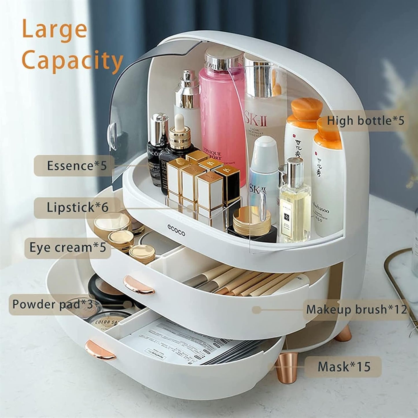 Large Capacity Dustproof Cosmetic Organizer| Drawer Storage for Makeup & Skincare