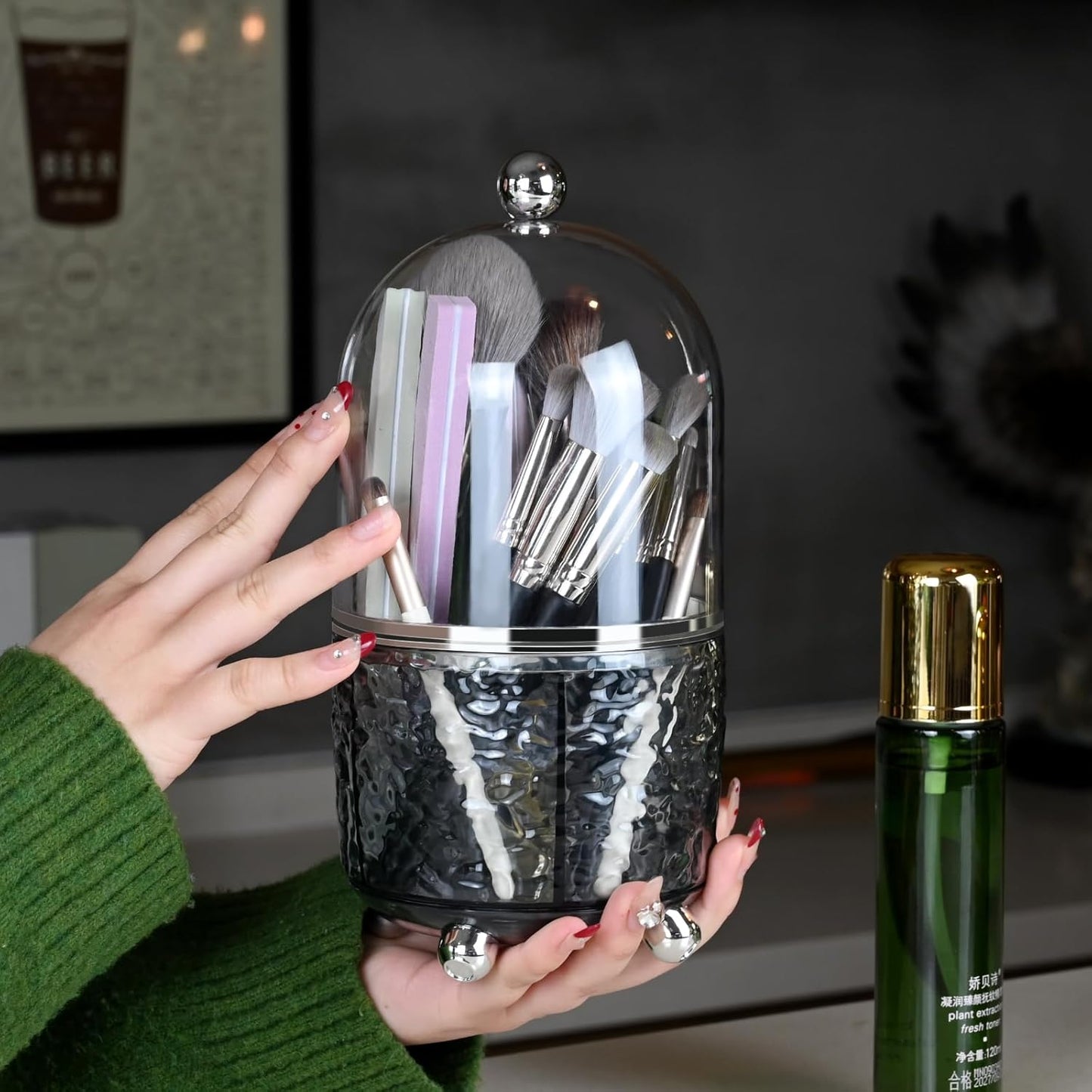 Premium 360° Makeup Brush Organizer|Dustproof Storage Box
