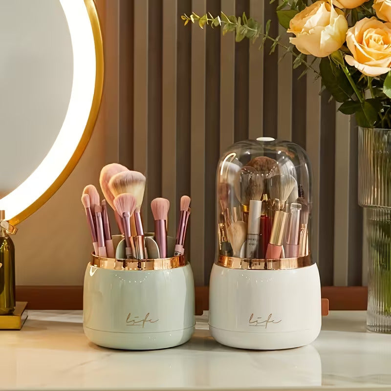 Luxury Dustproof Makeup Brush Holder | Transparent Dome Cosmetic Organizer