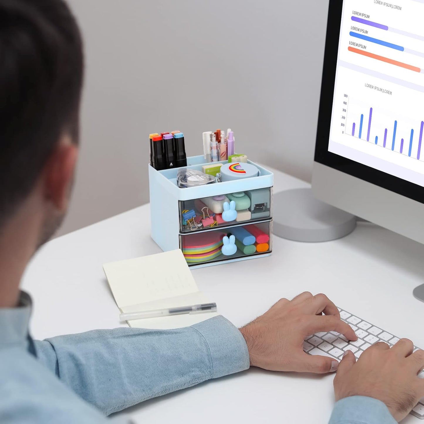 Multi-Functional Desk Organizer with Drawers | Pen Holder & Office Storage Box (2 Drawer + 3 Compartments)