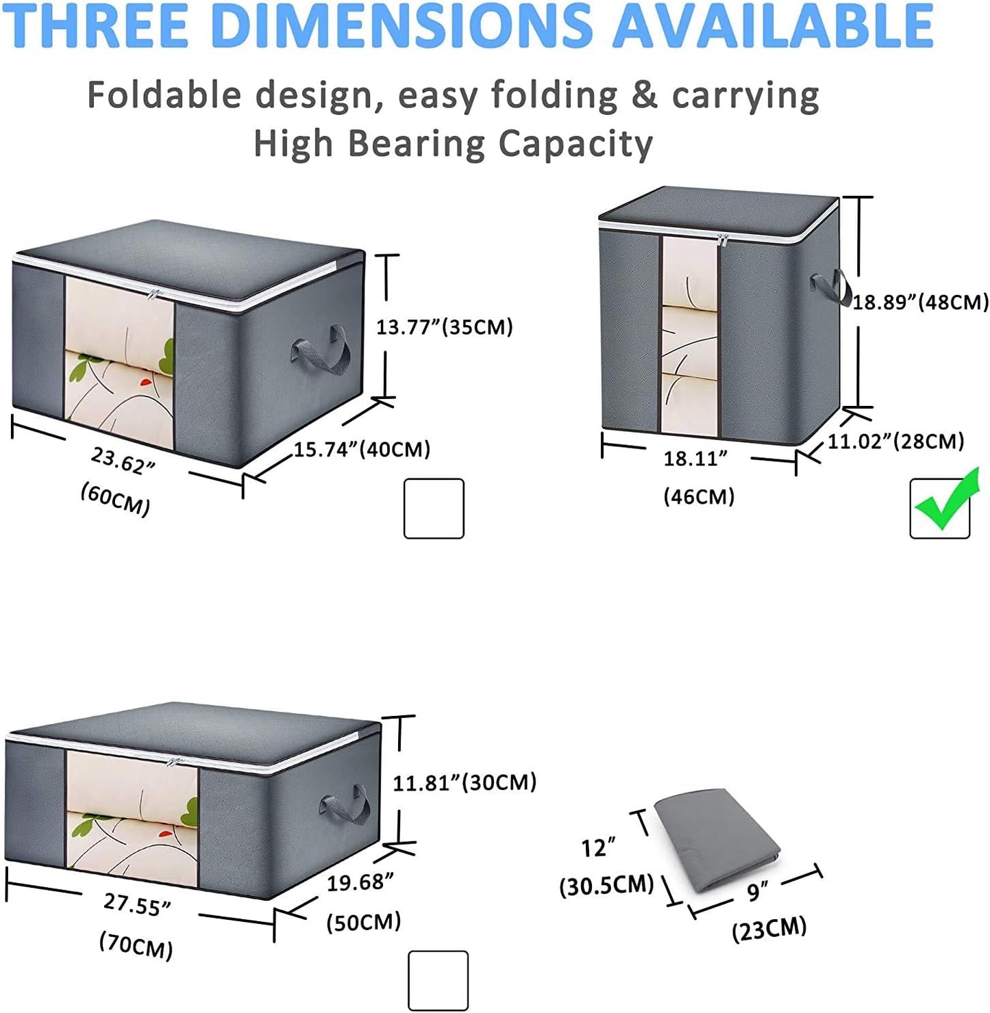 Large Storage Bags, Storage Bag Clothes Storage Box Bins Foldable Closet Organizers Storage Containers with Durable Handles Thick Fabric for Blanket Comforter Clothing Bedding