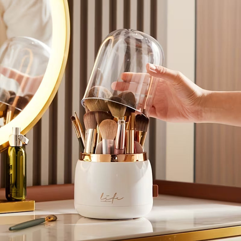 Luxury Dustproof Makeup Brush Holder | Transparent Dome Cosmetic Organizer