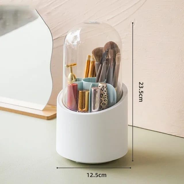 360° Rotating Makeup Brush Storage Box Portable Desktop Cosmetic Organizer,7 Slots Transparent Makeup Brush Box Dust Free Makeup Brush Organizer for Display Stand Bedroom Dresser Bathroom Counter Top.