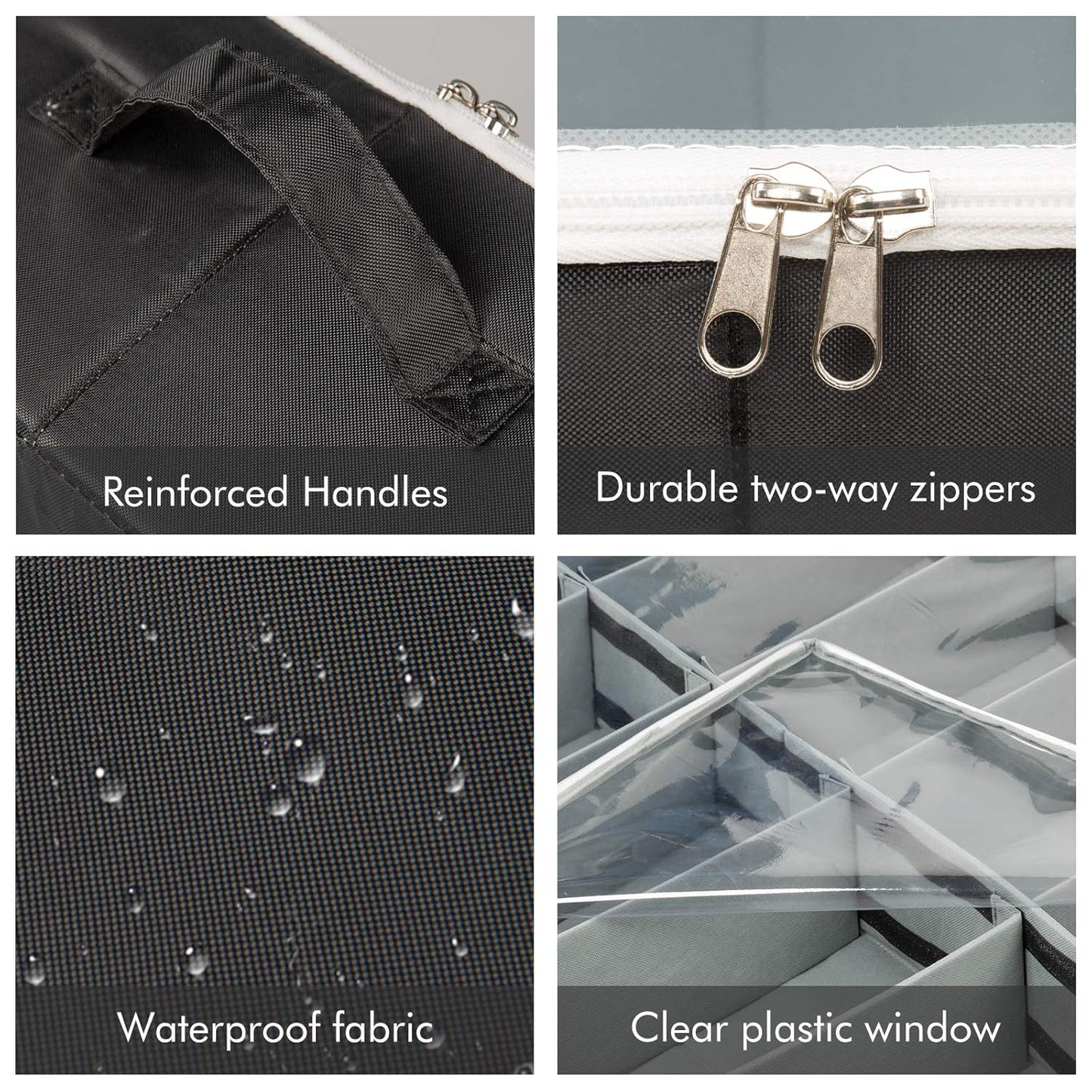 Under Bed Shoe Organizer Bag Hard Solid Fabric with Clear Plastic Zip Cover Store up to 12 Pairs of Shoes 1 Pcs