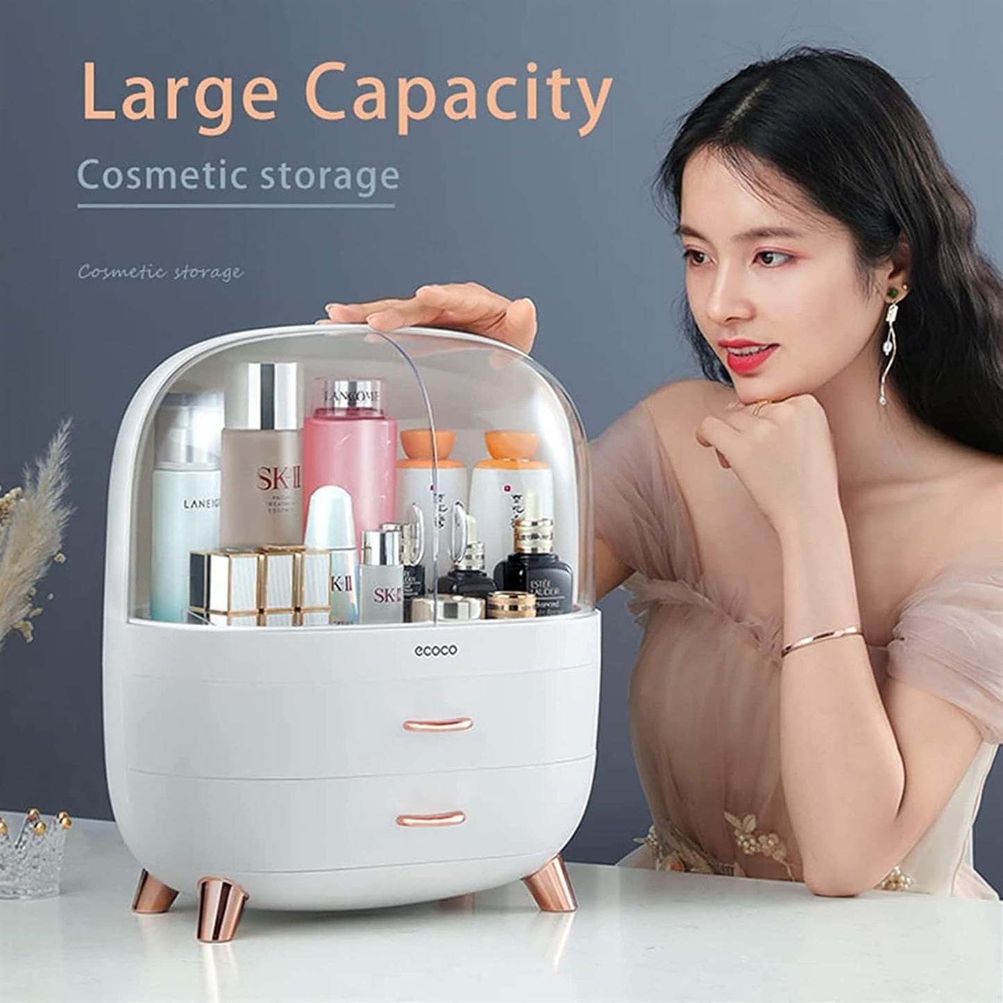 Large Capacity Dustproof Cosmetic Organizer| Drawer Storage for Makeup & Skincare