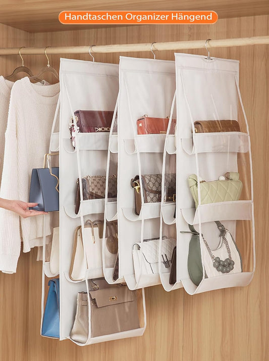 6 and 8 Pockets Double-sided Hanging Storage Bags with Hanging Hook / Handbag, Purse, Bags Organizer 1 Pcs
