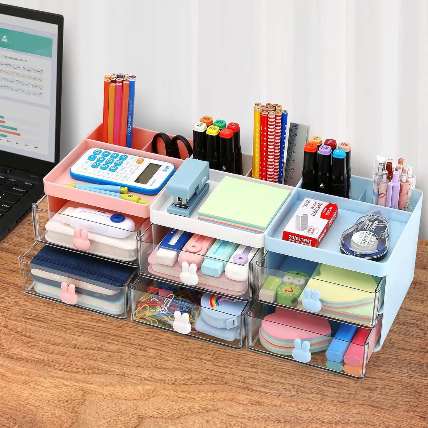 Multi-Functional Desk Organizer with Drawers | Pen Holder & Office Storage Box (2 Drawer + 3 Compartments)