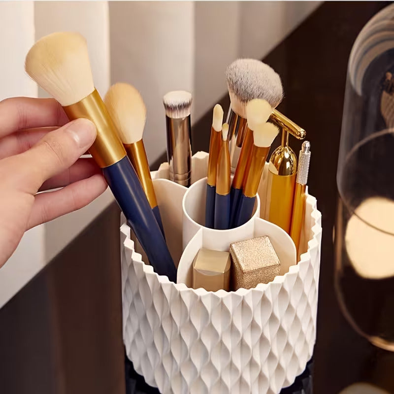 Diamond Texture Makeup Organizer | Dustproof Vanity Brush & Cosmetic Holder