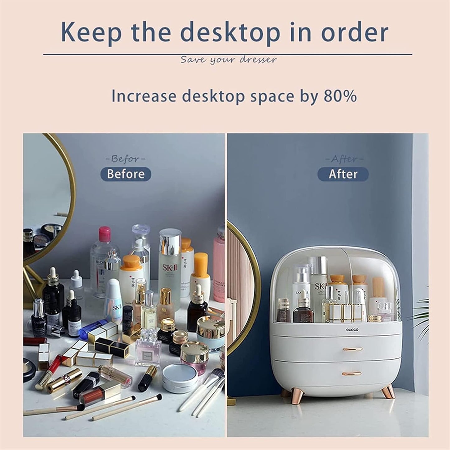 Large Capacity Dustproof Cosmetic Organizer| Drawer Storage for Makeup & Skincare