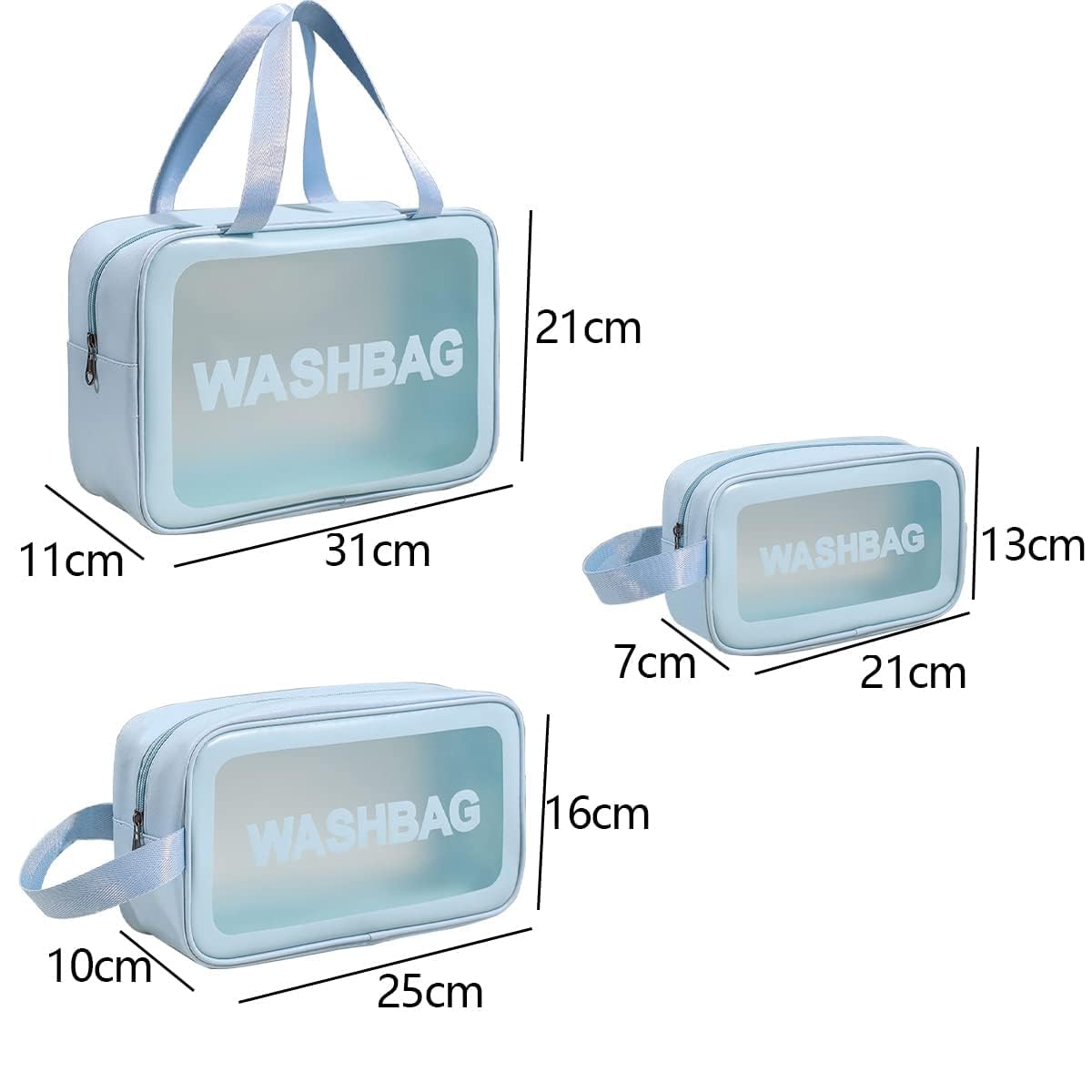3-Piece Premium Transparent Travel Wash Bag Set | Waterproof Cosmetic & Toiletry Organizer