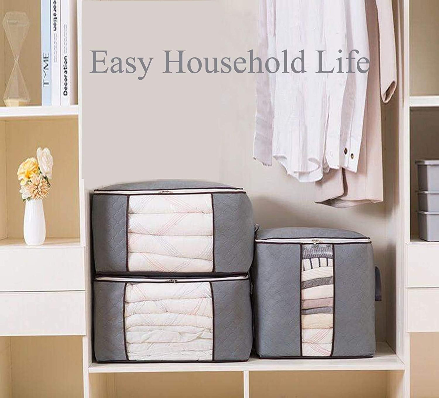 Large Storage Bags, Storage Bag Clothes Storage Box Bins Foldable Closet Organizers Storage Containers with Durable Handles Thick Fabric for Blanket Comforter Clothing Bedding