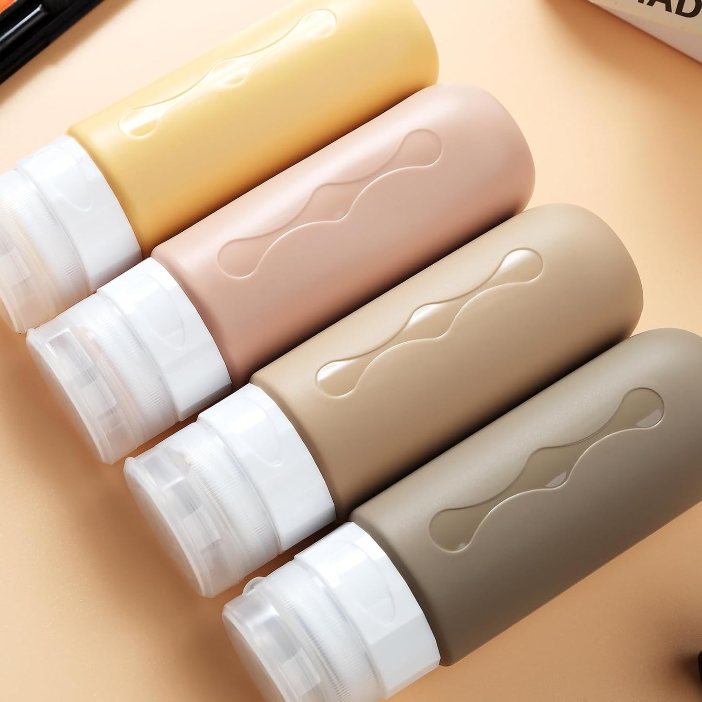 Leakproof Travel Bottle Set with Pouch | Refillable Silicone Containers (4-Piece Kit)