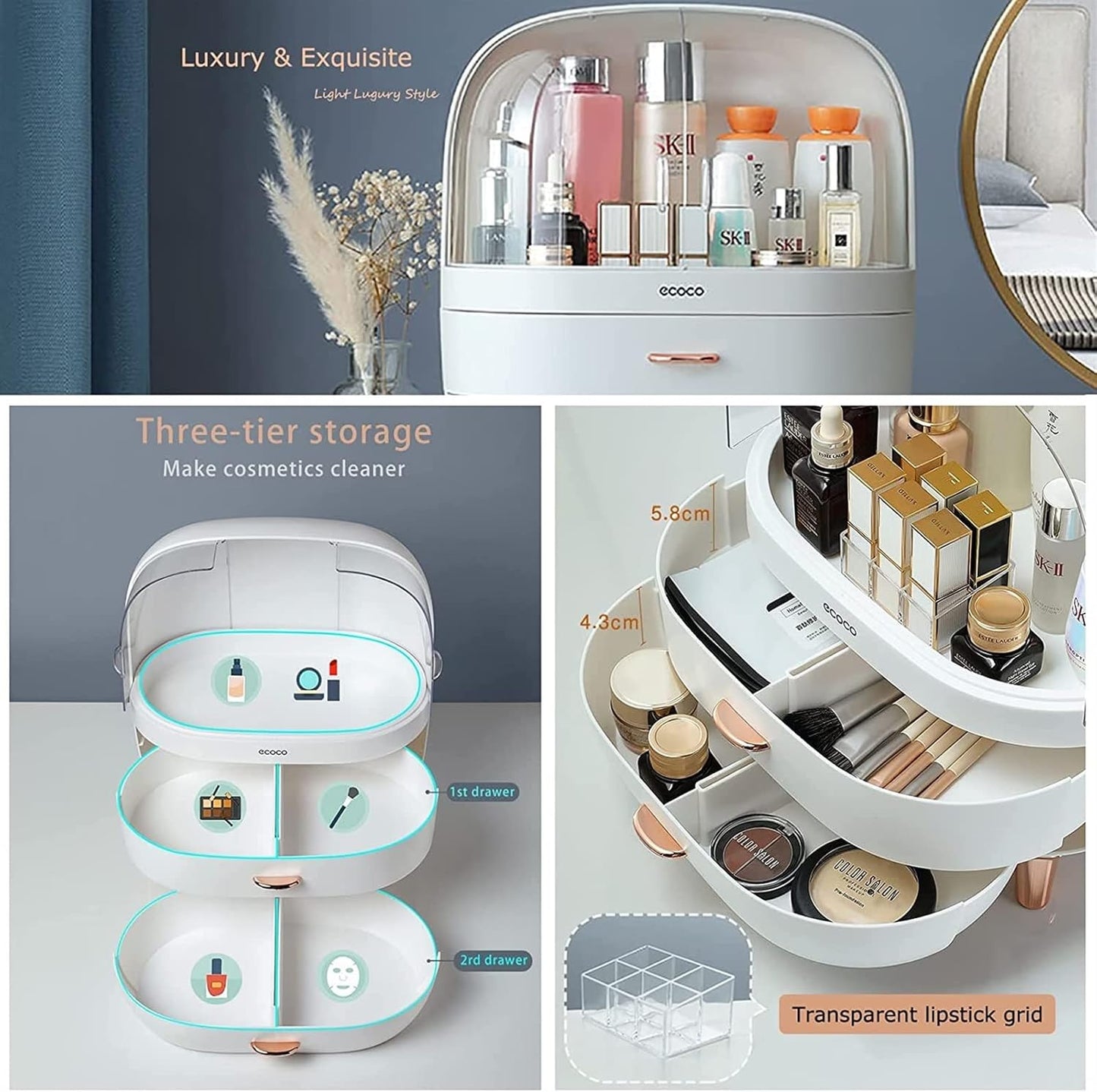 Large Capacity Dustproof Cosmetic Organizer| Drawer Storage for Makeup & Skincare