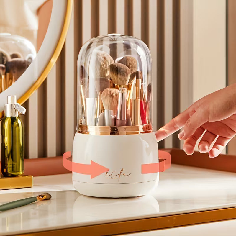 Luxury Dustproof Makeup Brush Holder | Transparent Dome Cosmetic Organizer