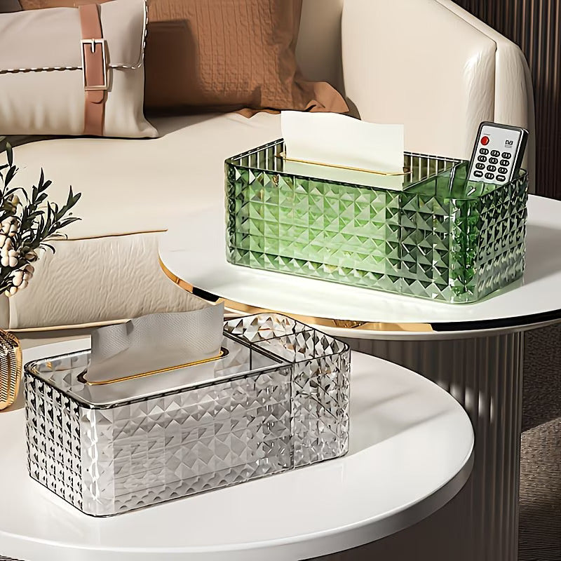 Luxury Crystal Tissue Box with Organizer|Multi-Functional Makeup & Desk Storage Holder