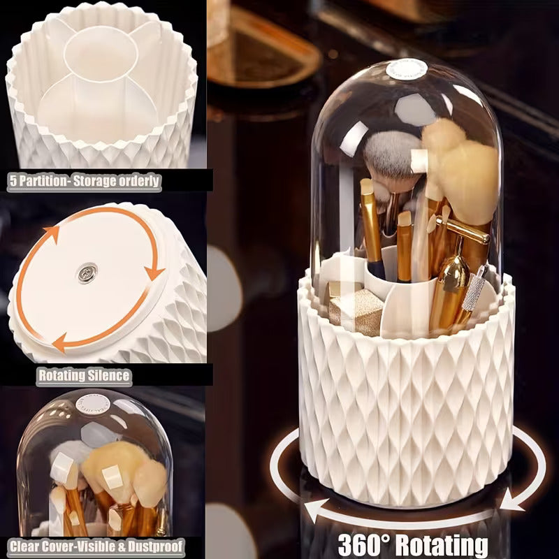Diamond Texture Makeup Organizer | Dustproof Vanity Brush & Cosmetic Holder