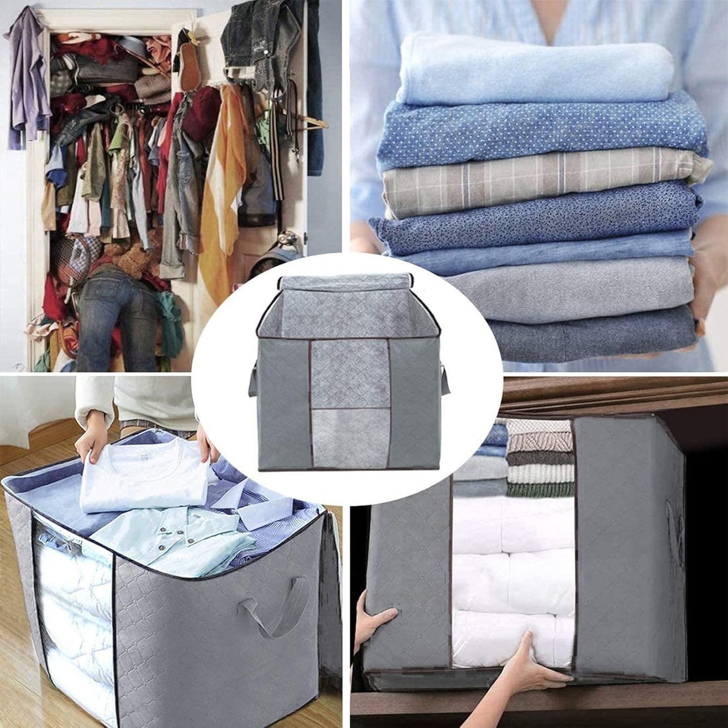 Large Storage Bags, Storage Bag Clothes Storage Box Bins Foldable Closet Organizers Storage Containers with Durable Handles Thick Fabric for Blanket Comforter Clothing Bedding