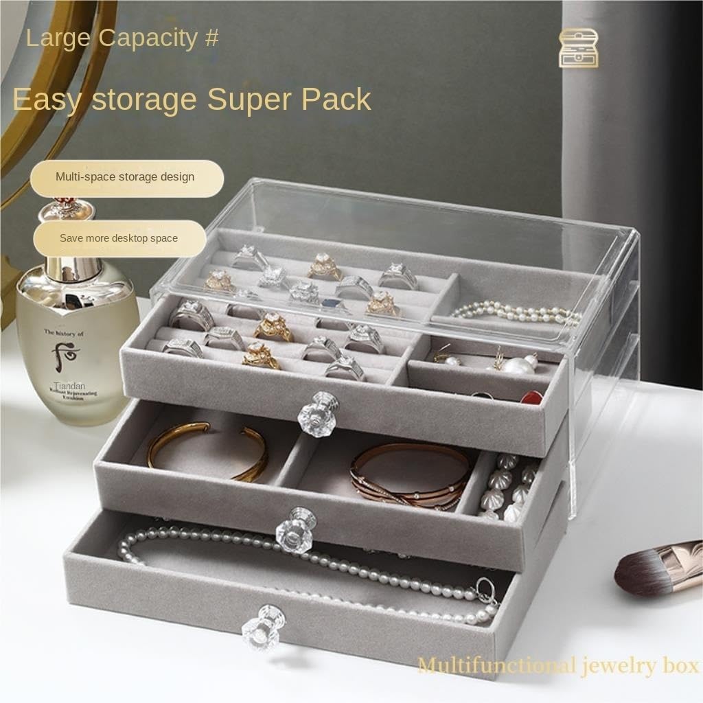 Luxury Velvet Jewelry Organizer Box with Drawers | Dustproof Ring, Necklace & Accessories Storage Case