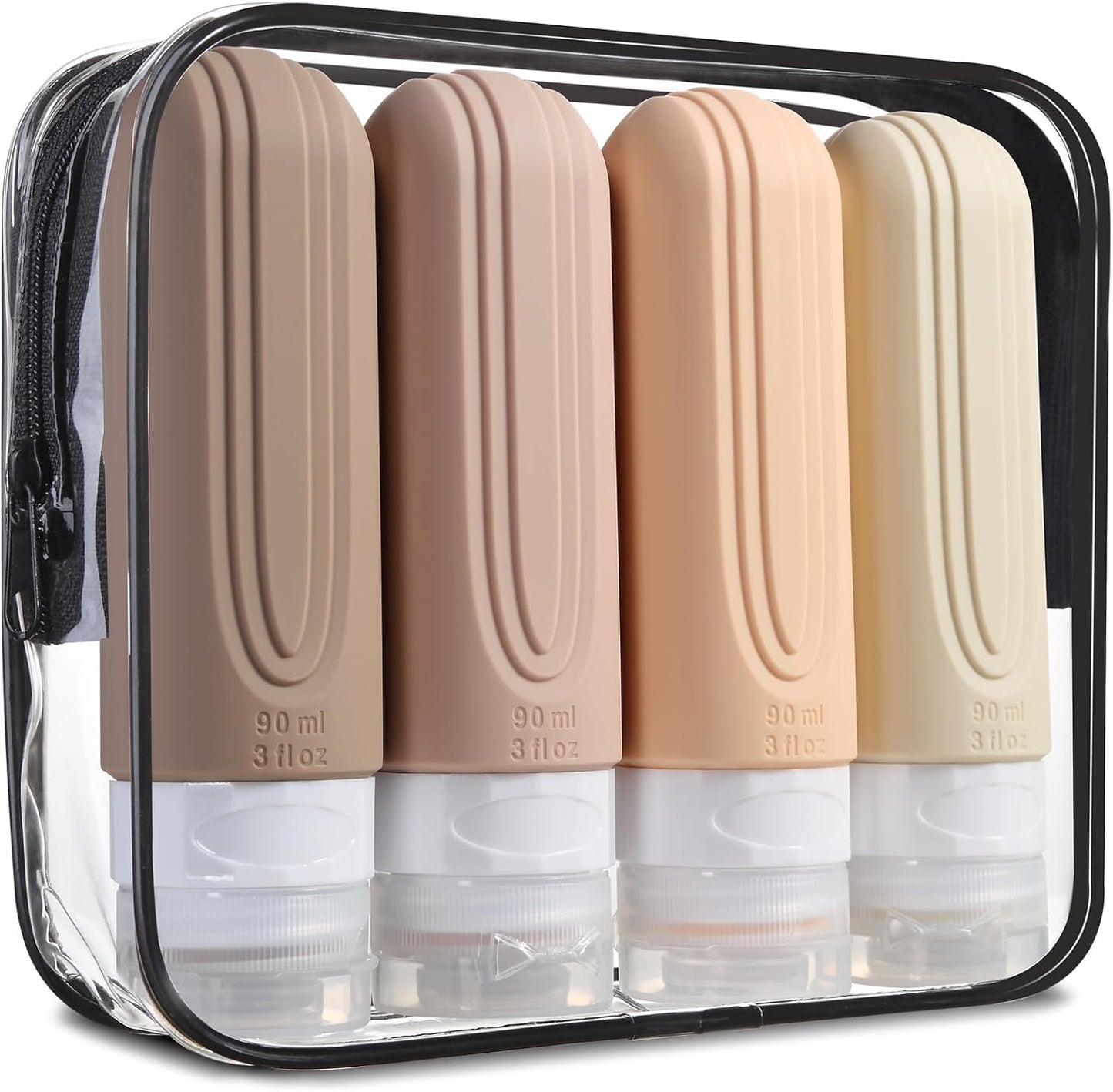 Leakproof Travel Bottle Set with Pouch | Refillable Silicone Containers (4-Piece Kit)