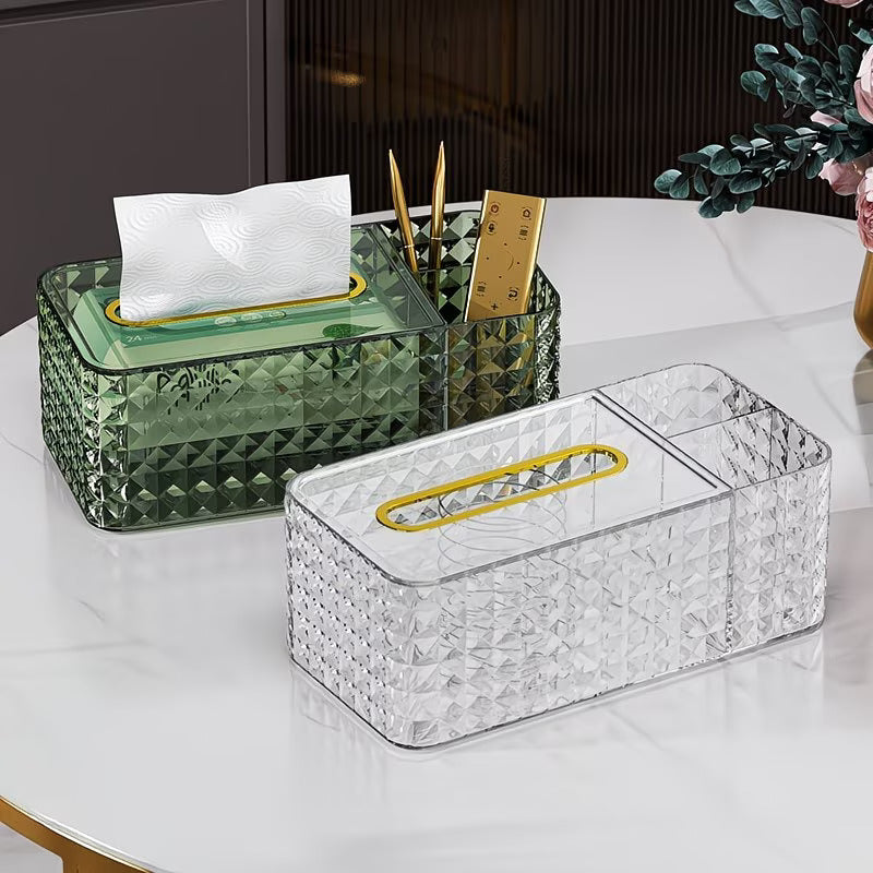 Luxury Crystal Tissue Box with Organizer|Multi-Functional Makeup & Desk Storage Holder