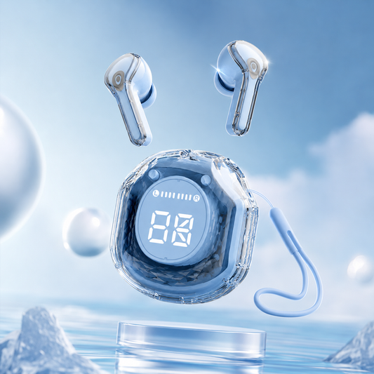 Crystal Transparent Wireless Earbuds with LED Digital Display| Simple Store