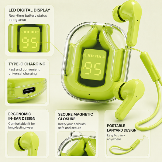 Air31 Transparent Wireless Earbuds with LED Digital Display| Simple Store