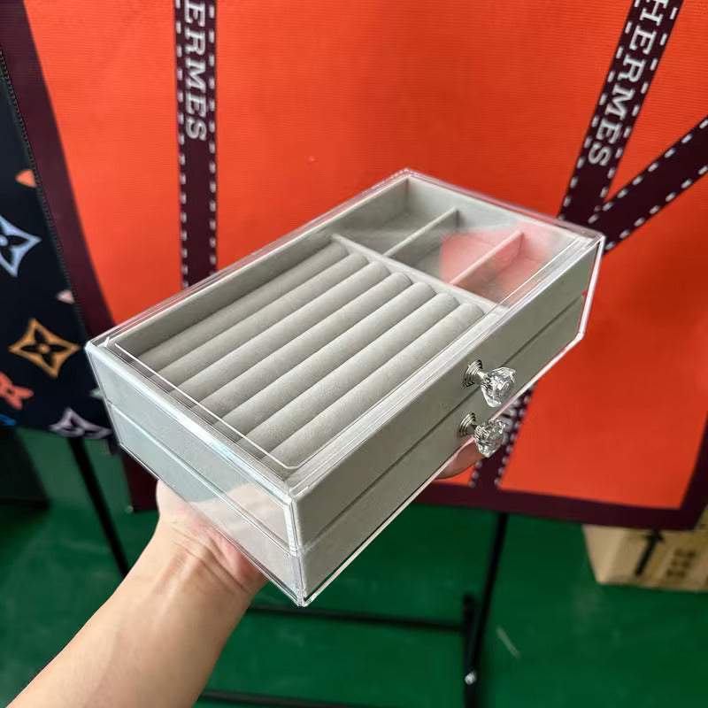 Luxury Velvet Jewelry Organizer Box with Drawers | Dustproof Ring, Necklace & Accessories Storage Case