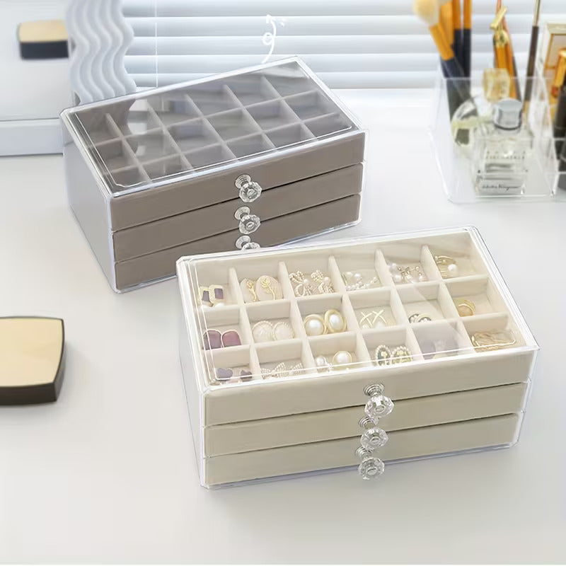 Luxury Velvet Jewelry Organizer Box with Drawers | Dustproof Ring, Necklace & Accessories Storage Case