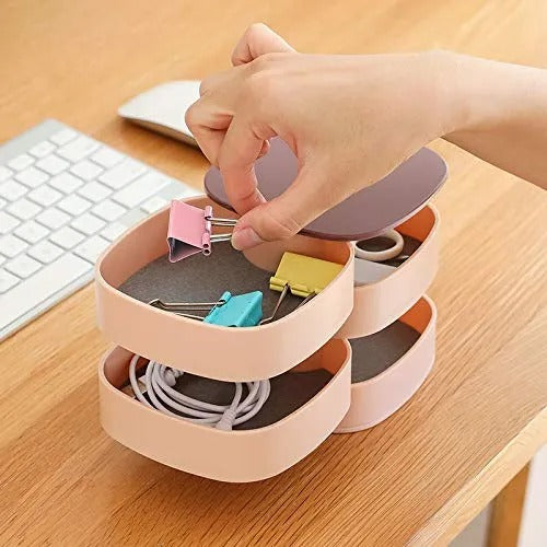 4-Layer Rotating Jewelry Organizer with Built-in Mirror