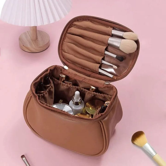 High-Capacity Travel Makeup Bag with Dedicated Brush Slots| Simple Store