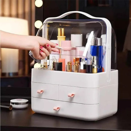 Dustproof Makeup Organizer Box with Transparent Dome Lid | Simple Store
